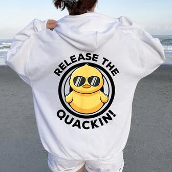 Release The Quackin I Love Duck Lovers Yellow Duck Women Oversized Hoodie Back Print - Seseable