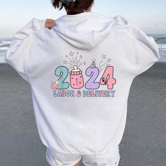 Retro 2024 Labor And Delivery Unit Nurse New Years Eve Rn Np Women Oversized Hoodie Back Print | Mazezy