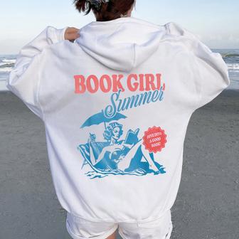 Retro Book Girl Summer Bookish Vacation Reader Women Oversized Hoodie Back Print - Thegiftio UK