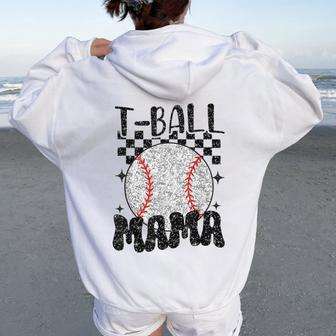 Retro Checkered Ball Mama T-Ball Mom Sports Mother's Day Women Oversized Hoodie Back Print - Monsterry CA