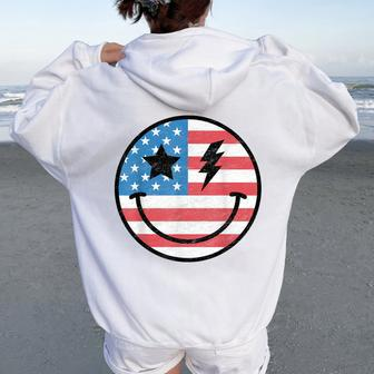 Retro Groovy America Usa Patriotic 4Th Of July Memorial Day Women Oversized Hoodie Back Print - Monsterry AU