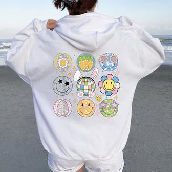 Retro Groovy Easter Rabbit Leopard Cute Rabbit Eggs Easter Women Oversized Hoodie Back Print | Seseable UK