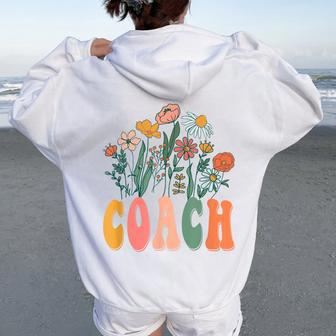 Retro Groovy Floral Coach Wildflower For Women Women Oversized Hoodie Back Print - Monsterry