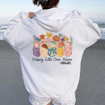 Retro Groovy Helping Little Ones Bloom Babies Flower Midwife Women Oversized Hoodie Back Print - Seseable