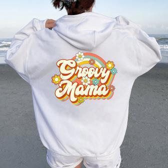 Retro Groovy Mama Family Birthday 60S 70S Hippie Costume Women Oversized Hoodie Back Print - Seseable