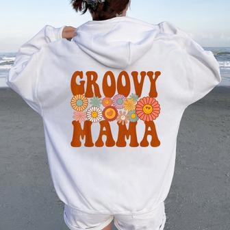 Retro Groovy Mama Matching Family Pregnancy Reveal Women Oversized Hoodie Back Print - Seseable