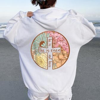 Retro Groovy He Is Risen Jesus Religious Easter Christians Women Oversized Hoodie Back Print - Monsterry AU