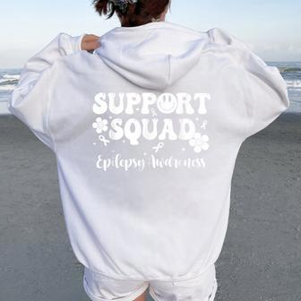 Retro Groovy Support Squad Purple Epilepsy Awareness Women Oversized Hoodie Back Print | Mazezy
