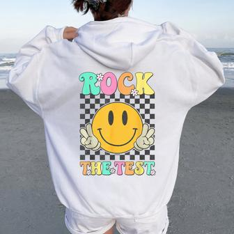 Retro Groovy Test Day Rock The Test Smile Hippie Girls Women Women Oversized Hoodie Back Print - Seseable