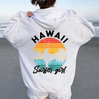 Retro Hawaii Surfer Girl Hawaiian Surf Girl Beach Surfing Women Oversized Hoodie Back Print - Thegiftio UK