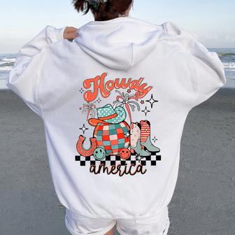 Retro Howdy 4Th Of July Western Patriotic America Flag Women Women Oversized Hoodie Back Print - Thegiftio UK