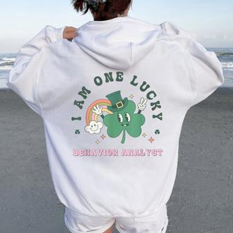 Retro Lucky Behavior Analyst St Patrick's Day Rainbow Bcba Women Oversized Hoodie Back Print - Seseable
