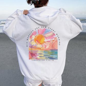 Retro His Mercies Are New Every Morning Bible Christian Women Oversized Hoodie Back Print - Monsterry