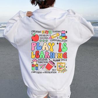 Retro Play Is Learning Kindergarten Teacher Daycare Women Oversized Hoodie Back Print | Mazezy DE
