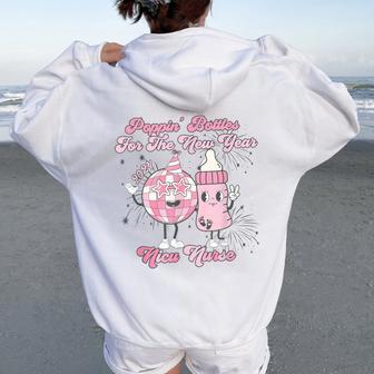 Retro Poppin Bottles For The New Year Nicu Nurse Women Oversized Hoodie Back Print - Seseable