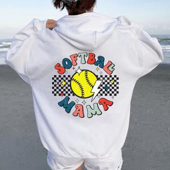 Retro Softball Mama Softball Sports Mom Travel Ball Women Oversized Hoodie Back Print - Monsterry CA