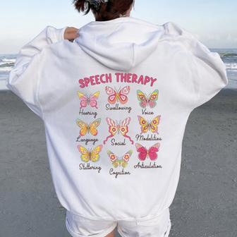 Retro Speech Therapy Butterfly Speech Language Pathologist Women Oversized Hoodie Back Print - Thegiftio UK