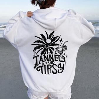 Retro Tanned And Tipsy Beach Summer Vacation Women Oversized Hoodie Back Print - Monsterry CA