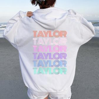 Retro Taylor Girl Boy First Name Pink Groovy Birthday Party Women Oversized Hoodie Back Print - Seseable