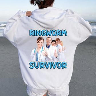 Ringworm Survivor Y2k Weird Ironic Sarcastic Satire Women Oversized Hoodie Back Print | Mazezy