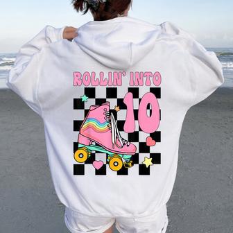 Rolling Into 10 Years Old Roller Skating Girl 10Th Birthday Women Oversized Hoodie Back Print - Monsterry DE