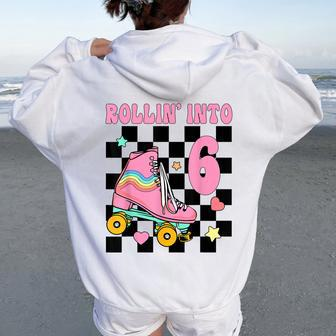 Rolling Into 6 Years Old Roller Skating Girl 6Th Birthday Women Oversized Hoodie Back Print - Monsterry UK