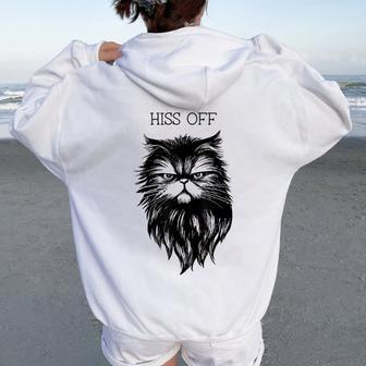 Hiss Off Cute Cat Pun Punny Meow Cat Lover Dad Mom Women Oversized Hoodie Back Print - Seseable