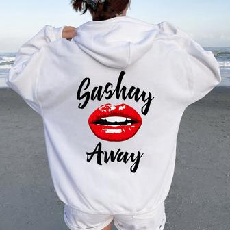 Sashay Away Sassy Drag Queen Lips Novelty Women Oversized Hoodie Back Print - Thegiftio UK