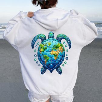 Sea Turtle Earth Day 2024 Sea Animals Sea Turtle Women Oversized Hoodie Back Print - Seseable