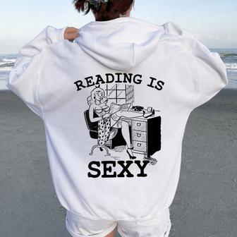 Sexy Pin Up Girl Comic Book Vintage Reading Is Sexy Women Oversized Hoodie Back Print - Monsterry CA