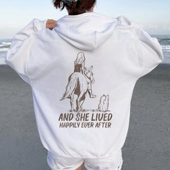 She Lived Happily Horse Dog Animal Lover Girls Women Women Oversized Hoodie Back Print - Monsterry AU