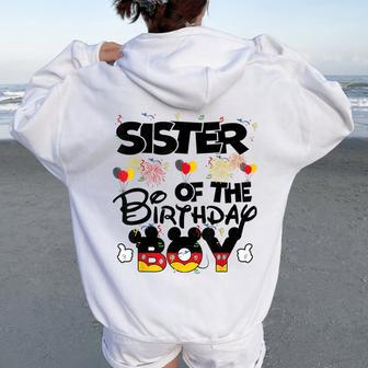 Sister Of The Birthday Boy Mouse Family Matching Women Oversized Hoodie Back Print | Mazezy AU