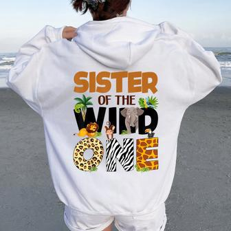 Sister Of The Birthday Wild One Safari Boy Family Matching Women Oversized Hoodie Back Print - Monsterry