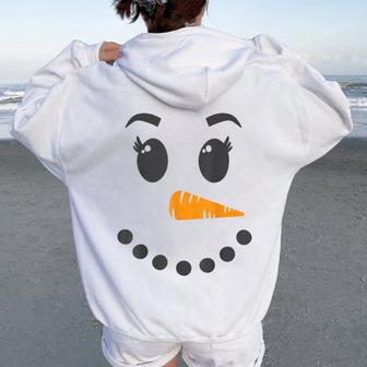 Snowoman Mrs Snowman Winter Holiday Matching Couples Family Women Oversized Hoodie Back Print - Monsterry UK