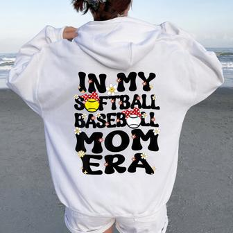 In My Softball Baseball Mom Era Retro Groovy Mom Of Both Women Oversized Hoodie Back Print - Monsterry AU