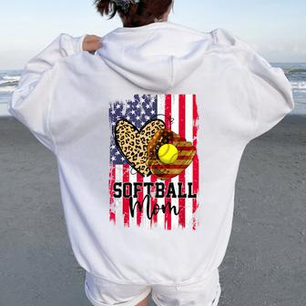 Softball Mom American Flag Patriotic 4Th Of July Women Women Oversized Hoodie Back Print - Seseable