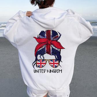 Souvenir England Girl United Kingdom Uk British Flag Women Oversized Hoodie Back Print - Thegiftio UK