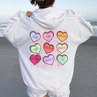 Special Education Teacher Candy Heart Valentines Day Love Women Oversized Hoodie Back Print | Mazezy