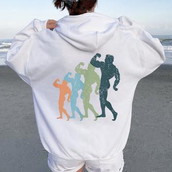 Sports Mom & Dad Silhouette Vintage Body Building Women Oversized Hoodie Back Print - Monsterry