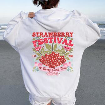 Strawberry Festival A Berry Good Time Pink Outfit 2024 Women Oversized Hoodie Back Print | Mazezy