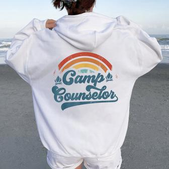 Summer Camp Counselor Staff Groovy Rainbow Camp Counselor Women Oversized Hoodie Back Print - Seseable