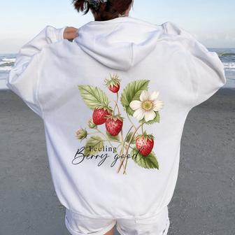 Summer Flower Strawberries Nature Lover Floral Wildflower Women Oversized Hoodie Back Print - Seseable