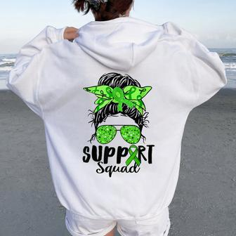 Support Squad Messy Bun Green Ribbon Mental Health Awareness Women Oversized Hoodie Back Print - Monsterry