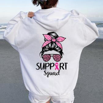 Support Squad Messy Bun Pink Breast Cancer Awareness Women Women Oversized Hoodie Back Print - Monsterry UK