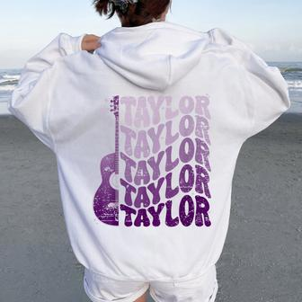 Taylor First Name I Love Taylor Girl Groovy 80'S Vintage Women Oversized Hoodie Back Print | Mazezy