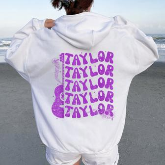 Taylor First Name I Love Taylor Girl Groovy 80'S Vintage Women Oversized Hoodie Back Print - Monsterry