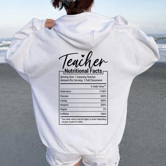 Teacher Nutrition Facts Teacher Appreciation Women Oversized Hoodie Back Print - Monsterry