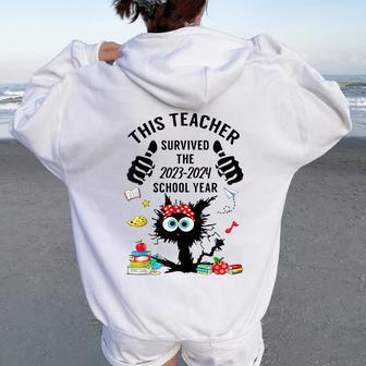 This Teacher Survived 2024 School Year Teacher Graduation Women Oversized Hoodie Back Print - Monsterry