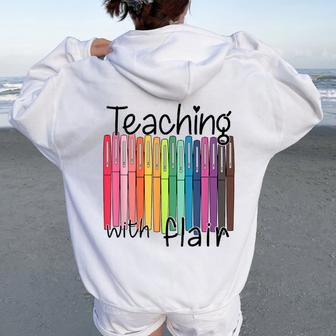 Teaching With Flair Preschool Teacher First Day Of School Women Oversized Hoodie Back Print - Seseable