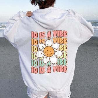 Ten Is A Vibe Cute Groovy 10Th Birthday Party Daisy Flower Women Oversized Hoodie Back Print - Thegiftio UK